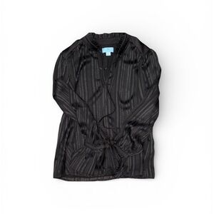 50. CeCe Black Striped Blouse Size Medium NWOT